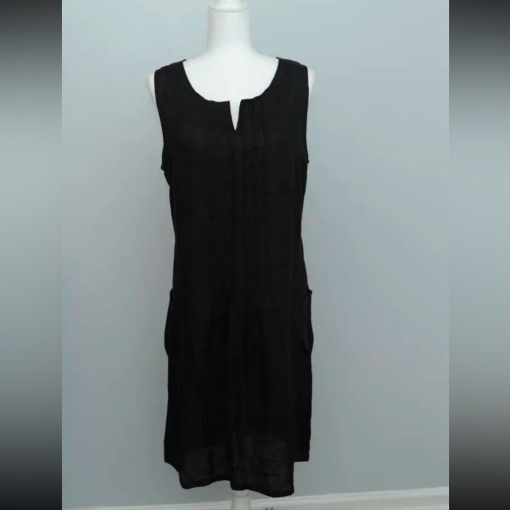 Vabene Black 100% Linen Knit Dress sz 42 (L, XL US) Pockets sleeveless